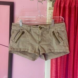 Y2k Vintage American Eagle Cargo Booty Shorts Cheeky Zippers Brown Women’s 6